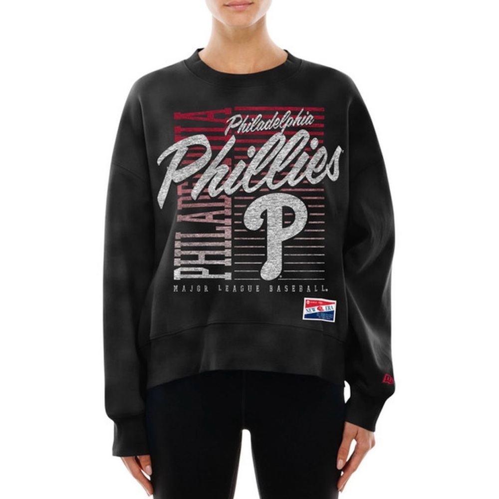 New Era Black and Silver Phillies Women's Crew Neck Sweater